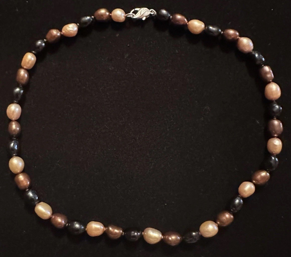 Honora Cultured Pearl Jet Leopard Necklace Brown Black 17 In Sterling Clasp