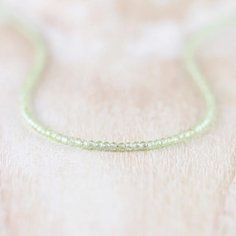 2mm Peridot Crystal Gemstone Faceted Beads Dainty Choker Necklace Minimalist