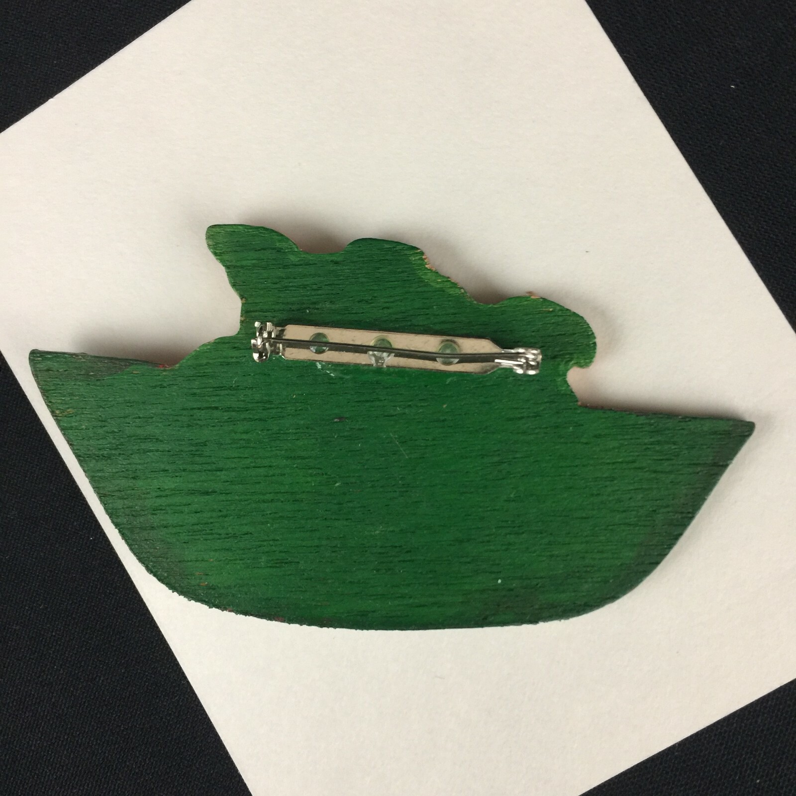 Brooch Pigs with Watermelon Pin Wooden Hand Painted Locking Bar Pin Back VTG