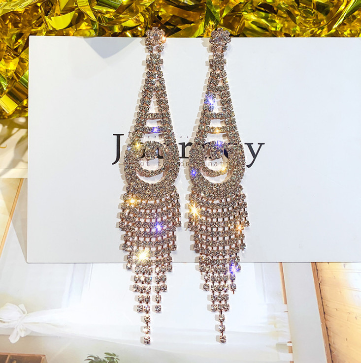 Long 5.5″ Silver Crystal Rhinestone Chandelier Earrings Tassel Dangle Sparkly AZ