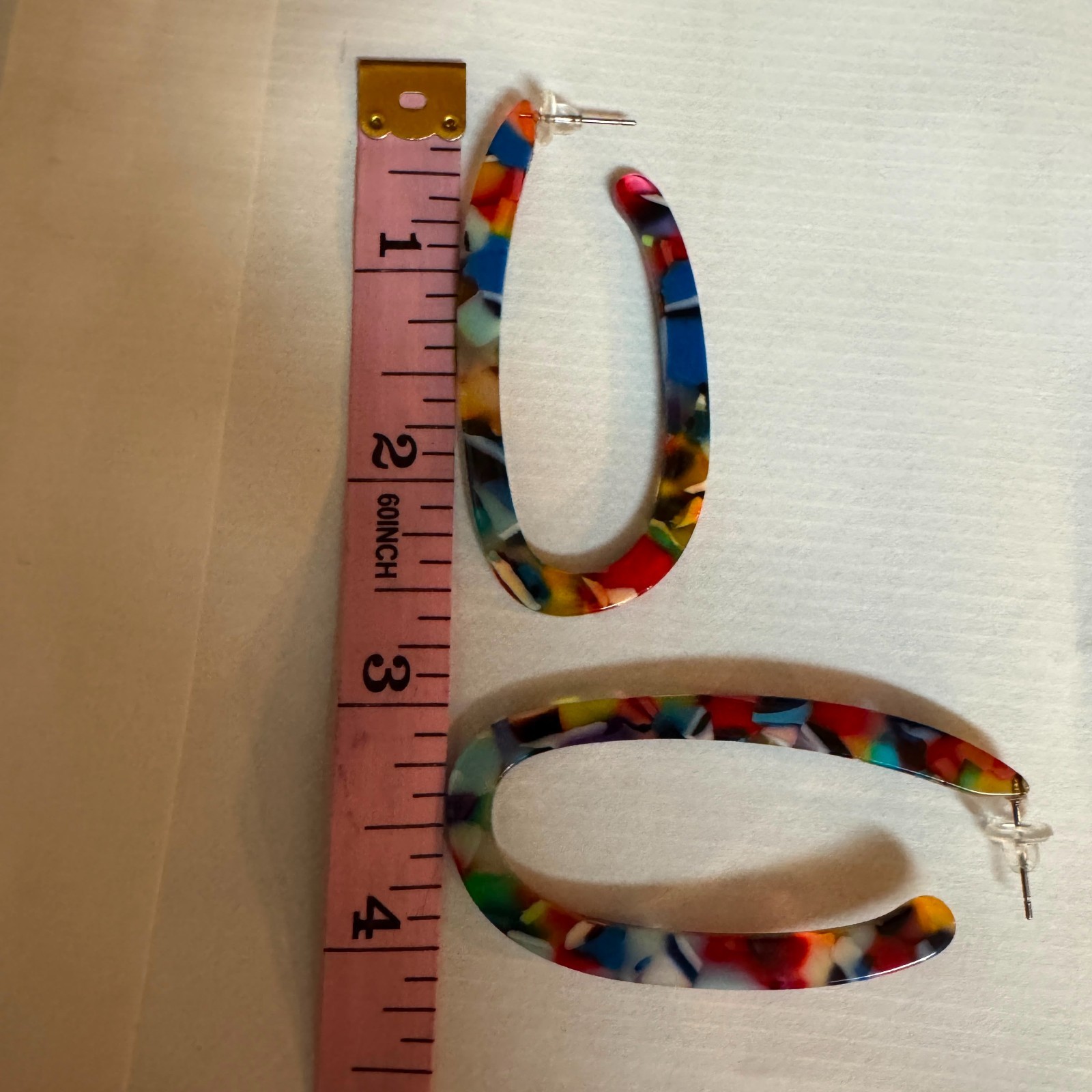 New Multicolor Resin Acrylic Oval Hoop Earrings Confetti Terrazzo Statement 3″