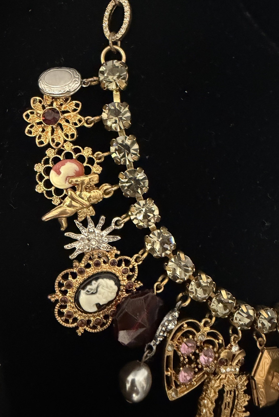 RJ Graziano Victorian Style Multi Charms Necklace Lockets Hearts Cameos