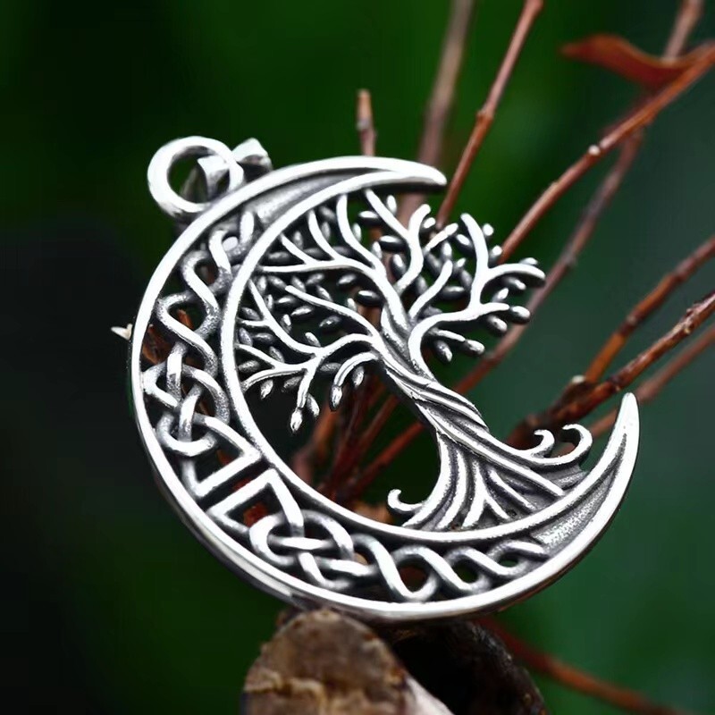 Celtic Moon Tree of Life Pendant Necklace Chain Men’s Protection Jewelry Gift