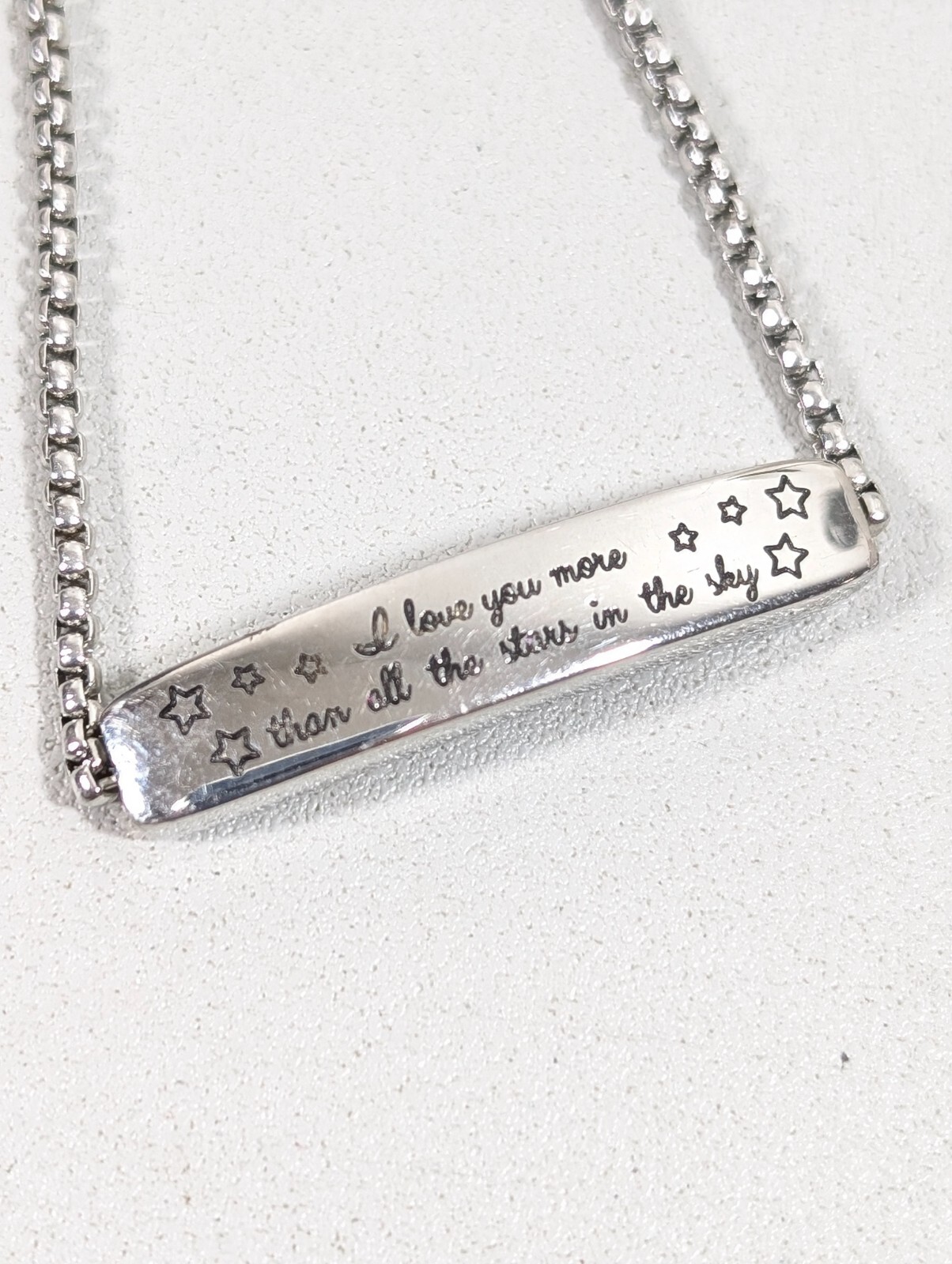 Silver Tone I Love You More Than Stars ID Bar Adjustable Chain Bracelet