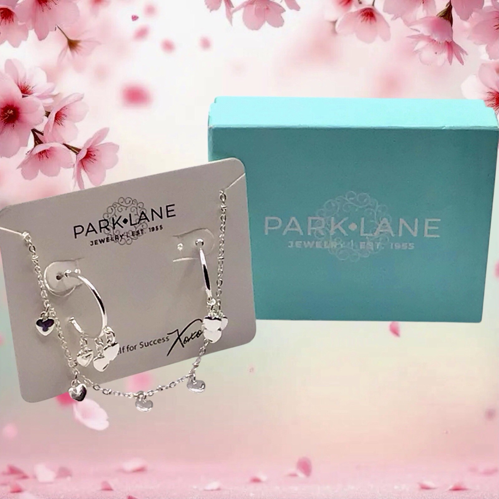 PARK LANE SilverTone HEART CHARM NECKLACE & HOOP ER’s Set Brand New In Box 32.99