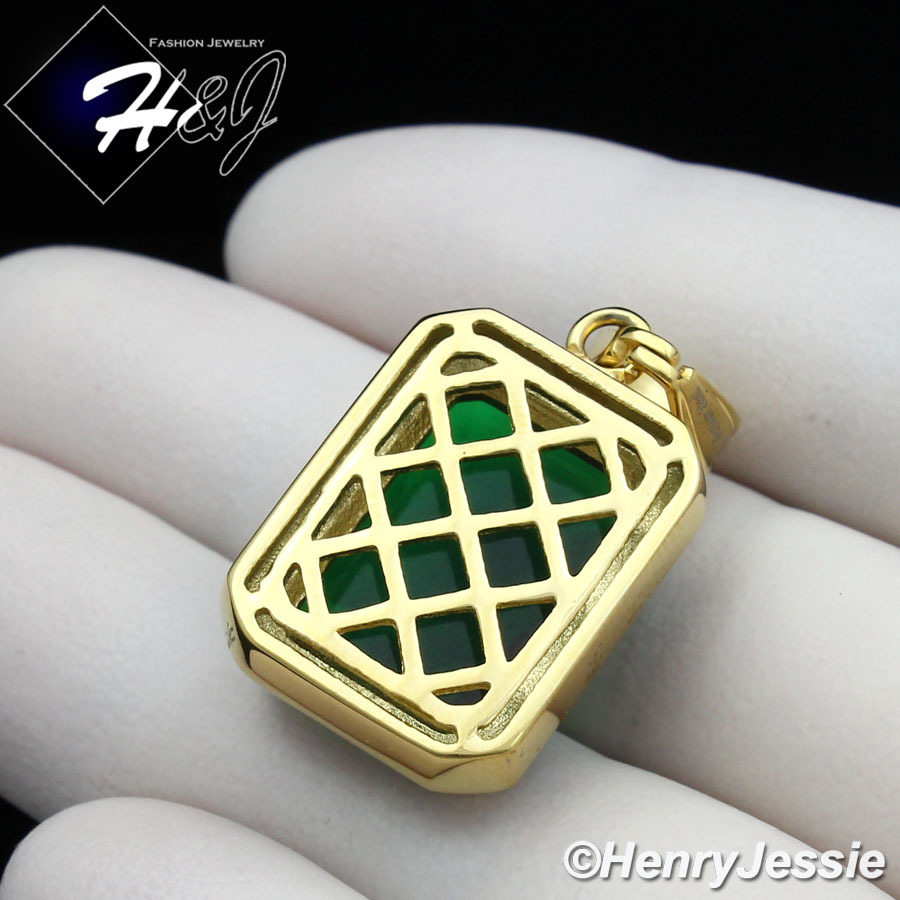 MEN’s Stainless Steel Green Rhinestone Gold Plated Charm Pendant*GP98