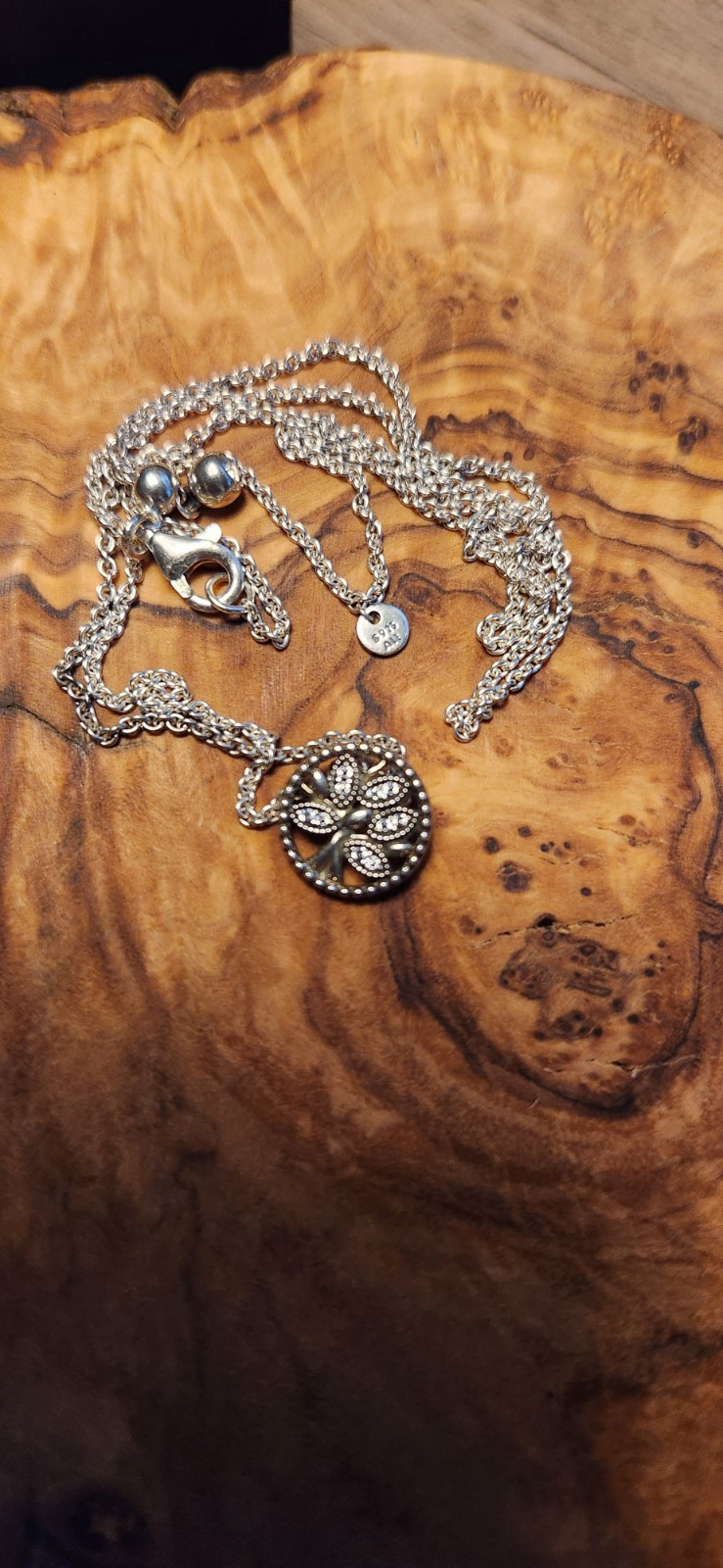 Pandora Sparkling Family Tree Necklace 17″ Sterling & CZ S925 Collectable Rare