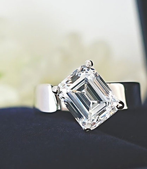 4ct Luxury Simple Emerald Cut Silver Ring, Lab Grown Diamond, Elegant, Chic