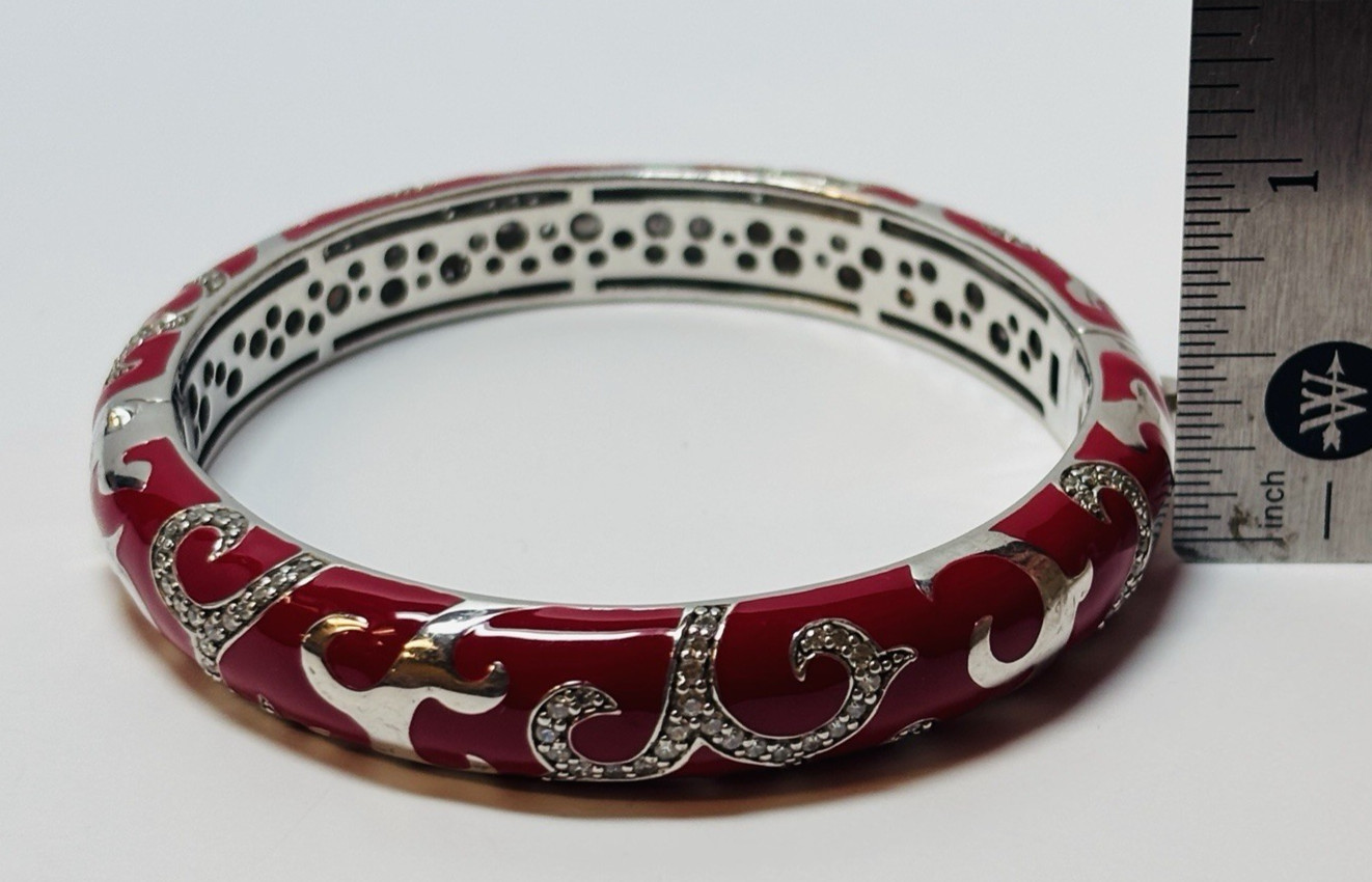 Belle Etoile Sterling 925 Silver Red Enamel Royale CZ Bangle Bracelet 7 in-1.3