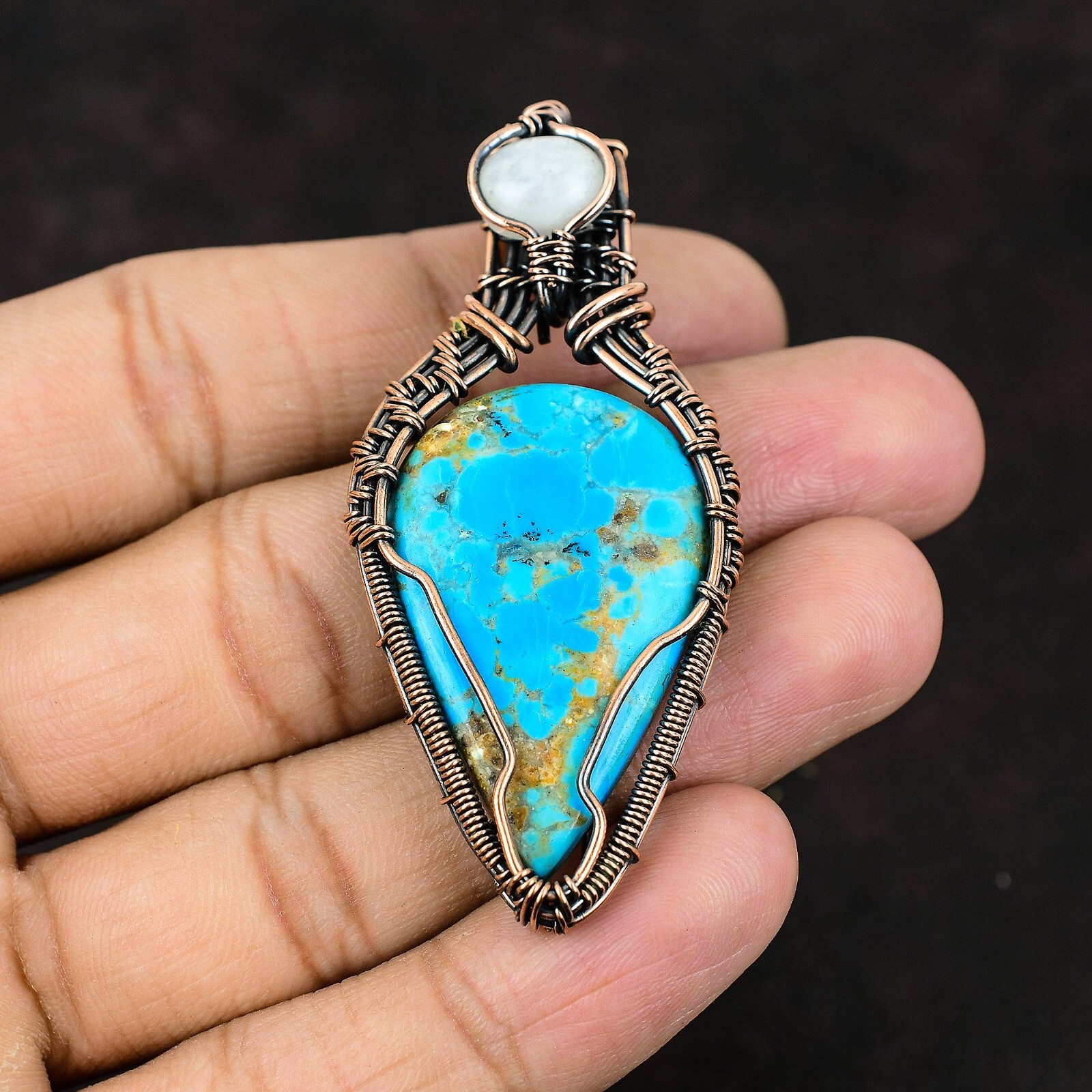 Gift For Her Arizona Turquoise Wire Wrapped Pendant Copper Jewelry 2.64″
