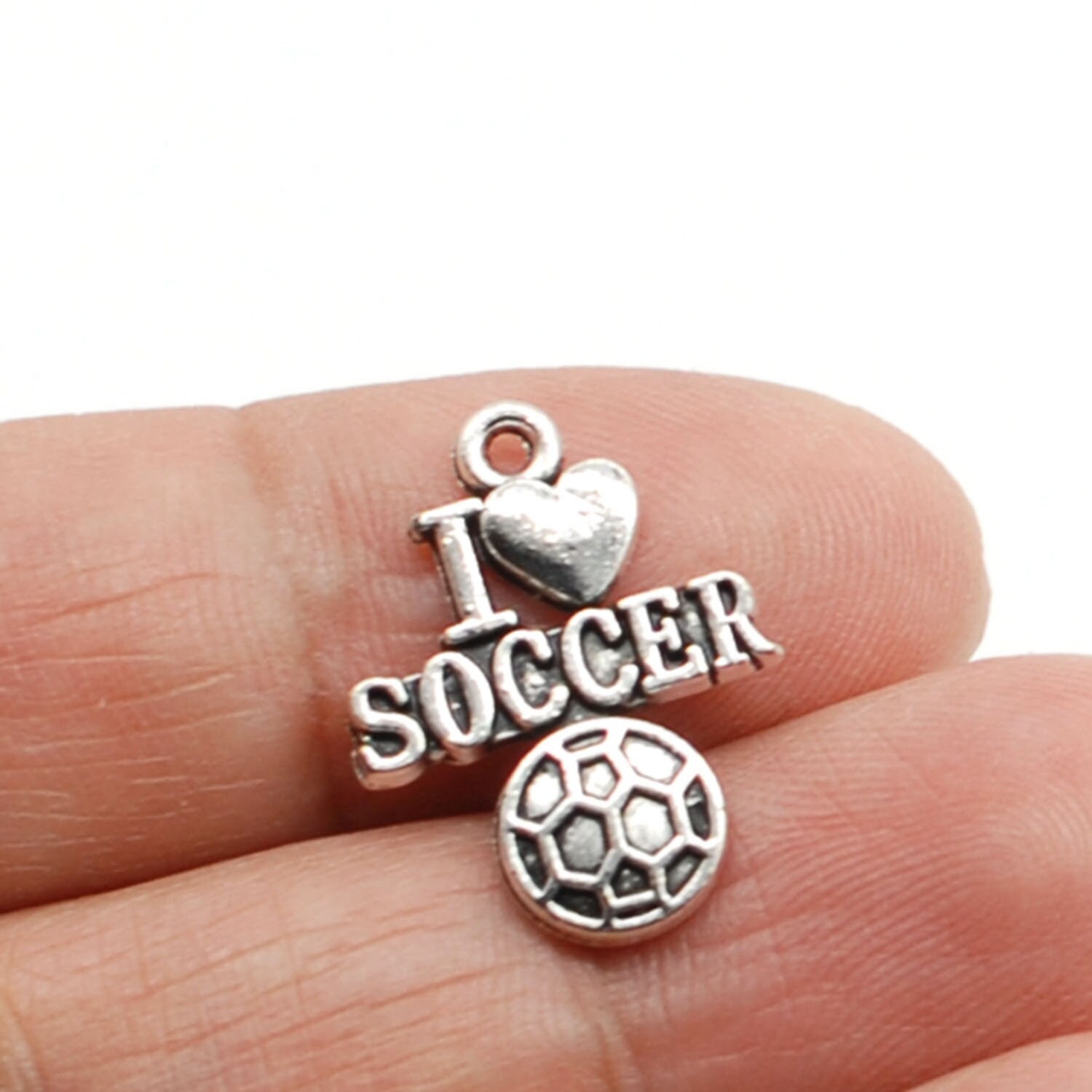 15/40PCS Antique Silver I LOVE SOCCER Charm Pendant, Sports Charm CC168
