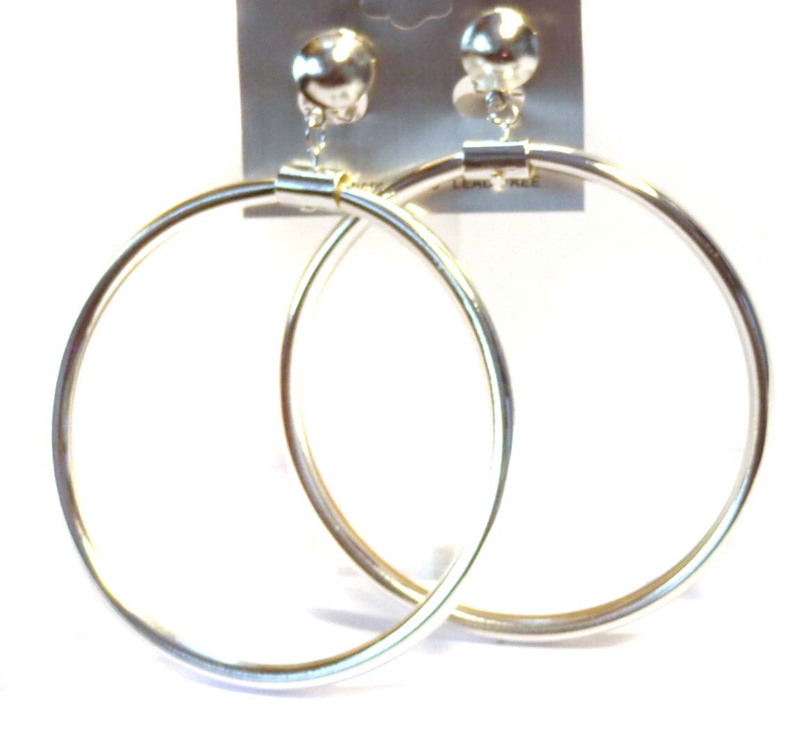 CLIP-ON EARRINGS HOOP EARRINGS THICK HOOPS GOLD OR SILVER TONE 3 INCH HOOPS