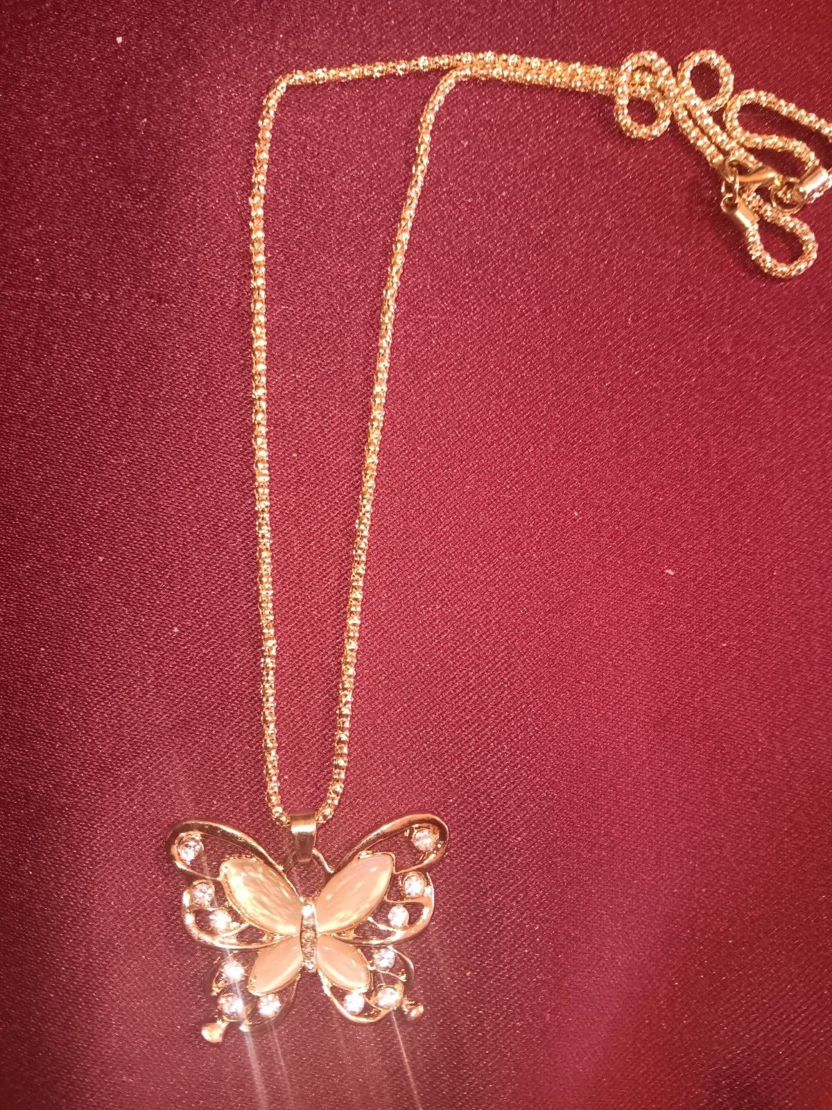 BUTTERFLY PENDANT TWO TONE CUBIC ZERCONIA DIAMOND NECKLASE