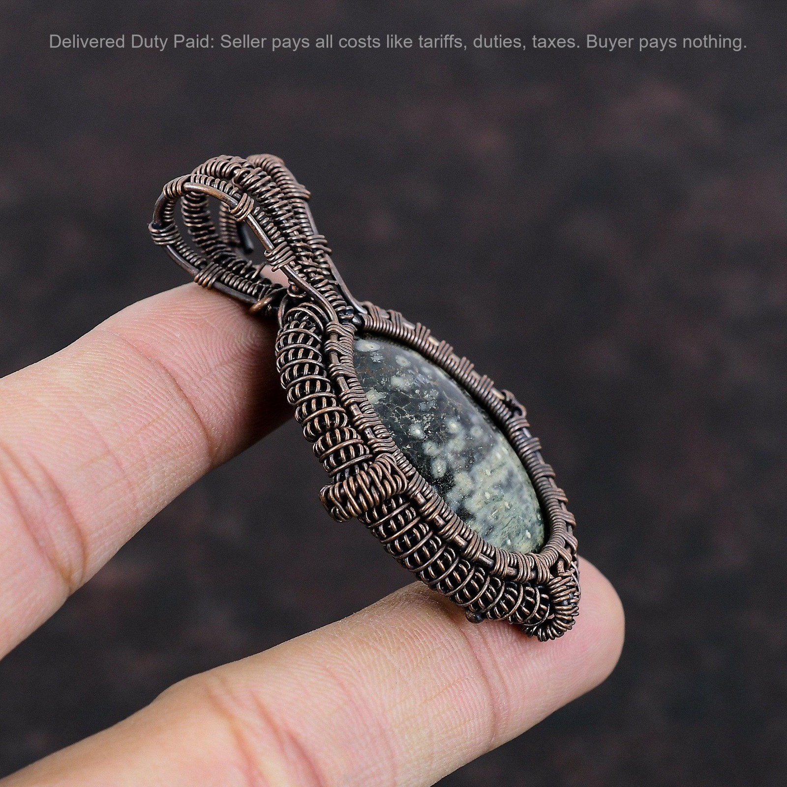 Copper Ocean Jasper Stone Handmade Wedding Birthday Wire Wrapped Pendant Jewelry
