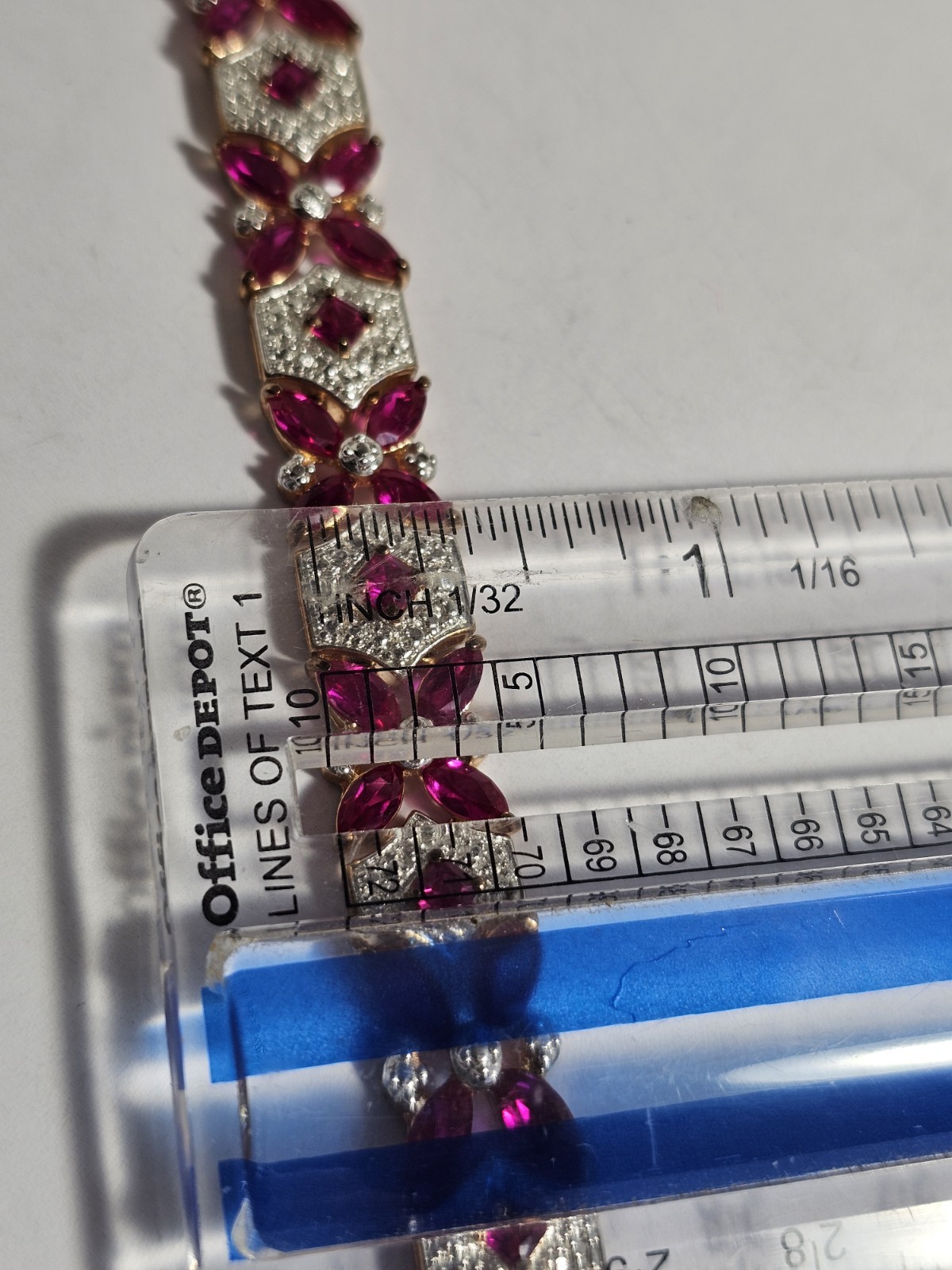 Simulated Ruby Beautiful Bracelet 925 Silver Gold Plated 7 1/2″ 26 GRAMS