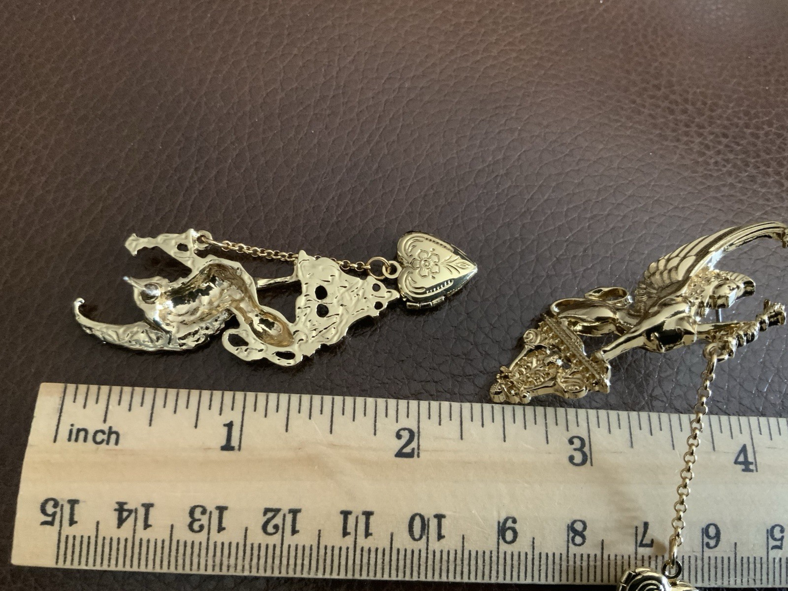 Medieval Earrings Wings Griffin Cherub Heart Antique VTG Gold Victorian Museum