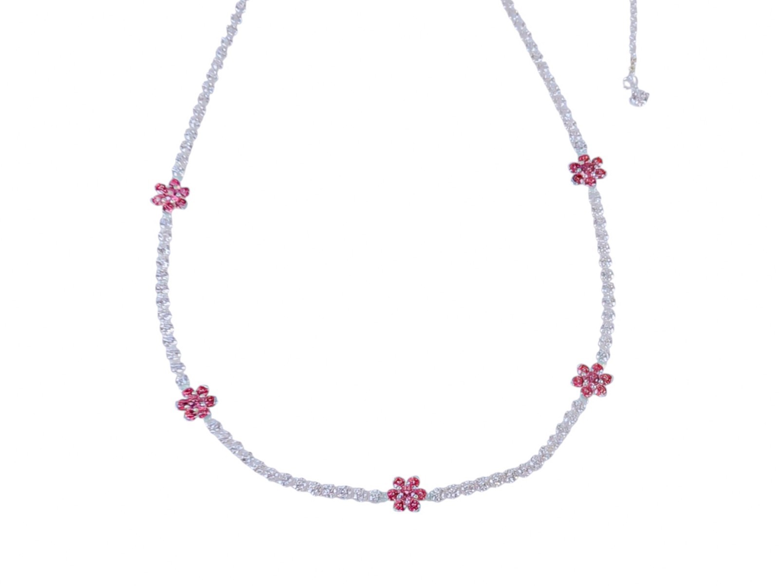 NEW 100% Authentic PANDORA 925 Sparkle Pink Flower Tennis Necklace 394561C01