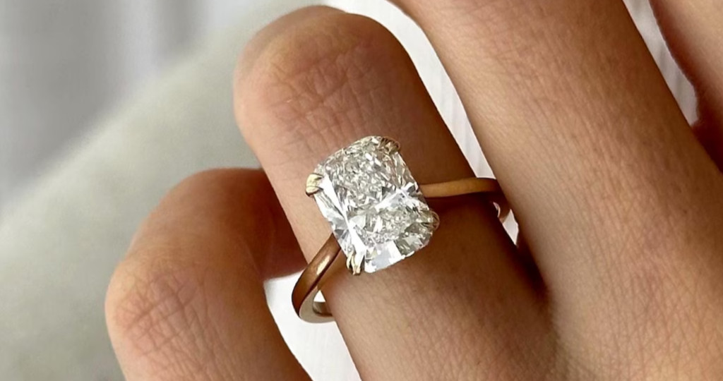 2.10Ct Cushion-Cut Lab Grown Diamond Hidden Halo Engagement Ring 14k Yellow Gold
