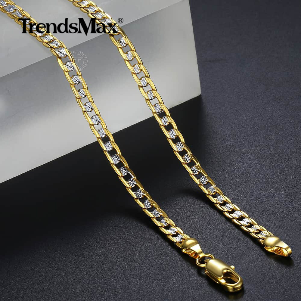 4MM Diamond-Cut Curb Cuban Necklace Bracelet Set Gold Filled Jewelry WOMEN MEN