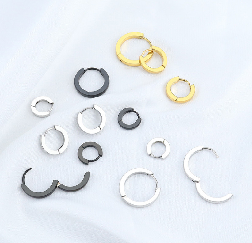 Silver Gold Black Stainless Steel Hinged Hoop Huggie Ear Earrings 7/9/10/12/14MM
