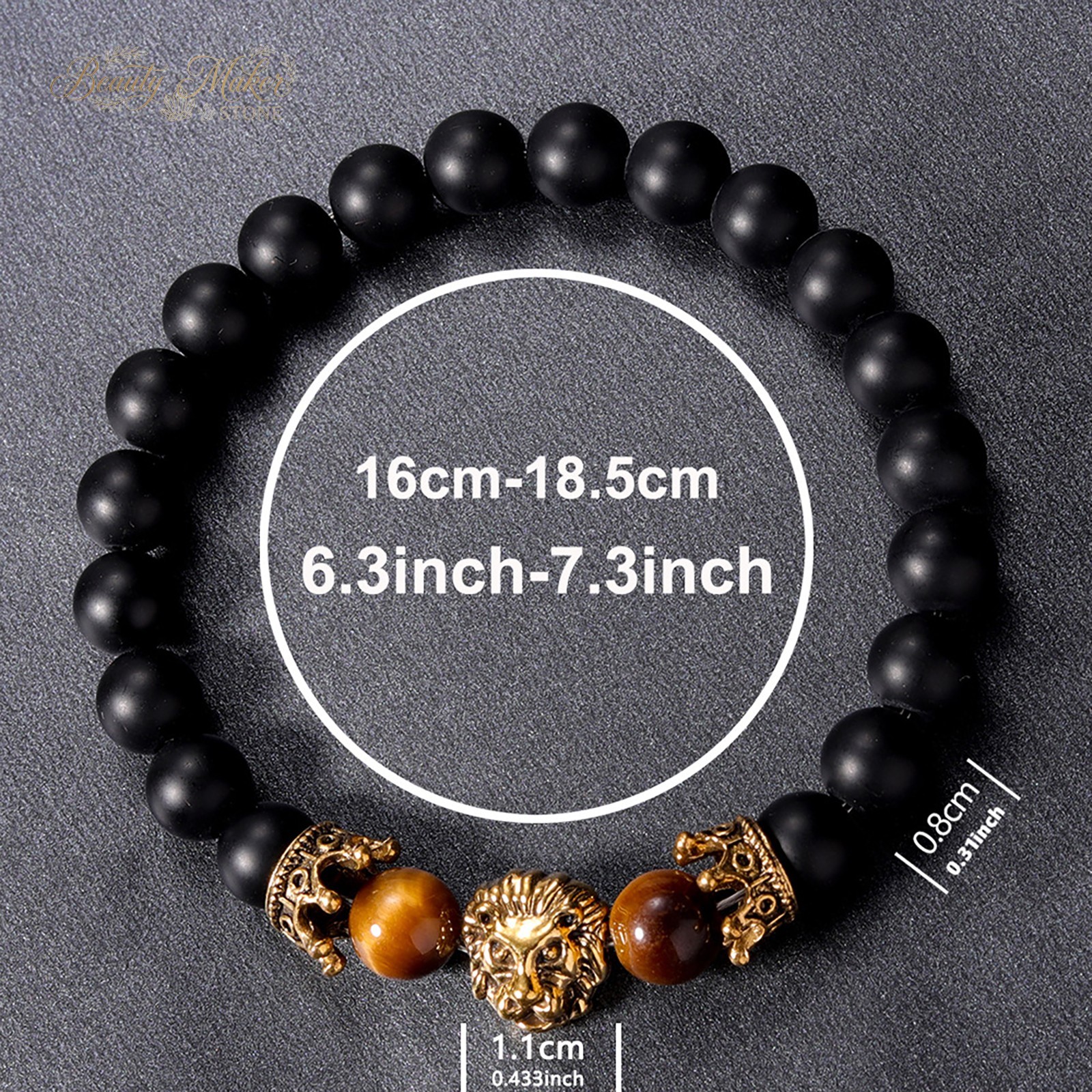 Lion Charm Bracelet Tiger Eye Bead Wristband Wisdom Strength Jewelry Gift Him