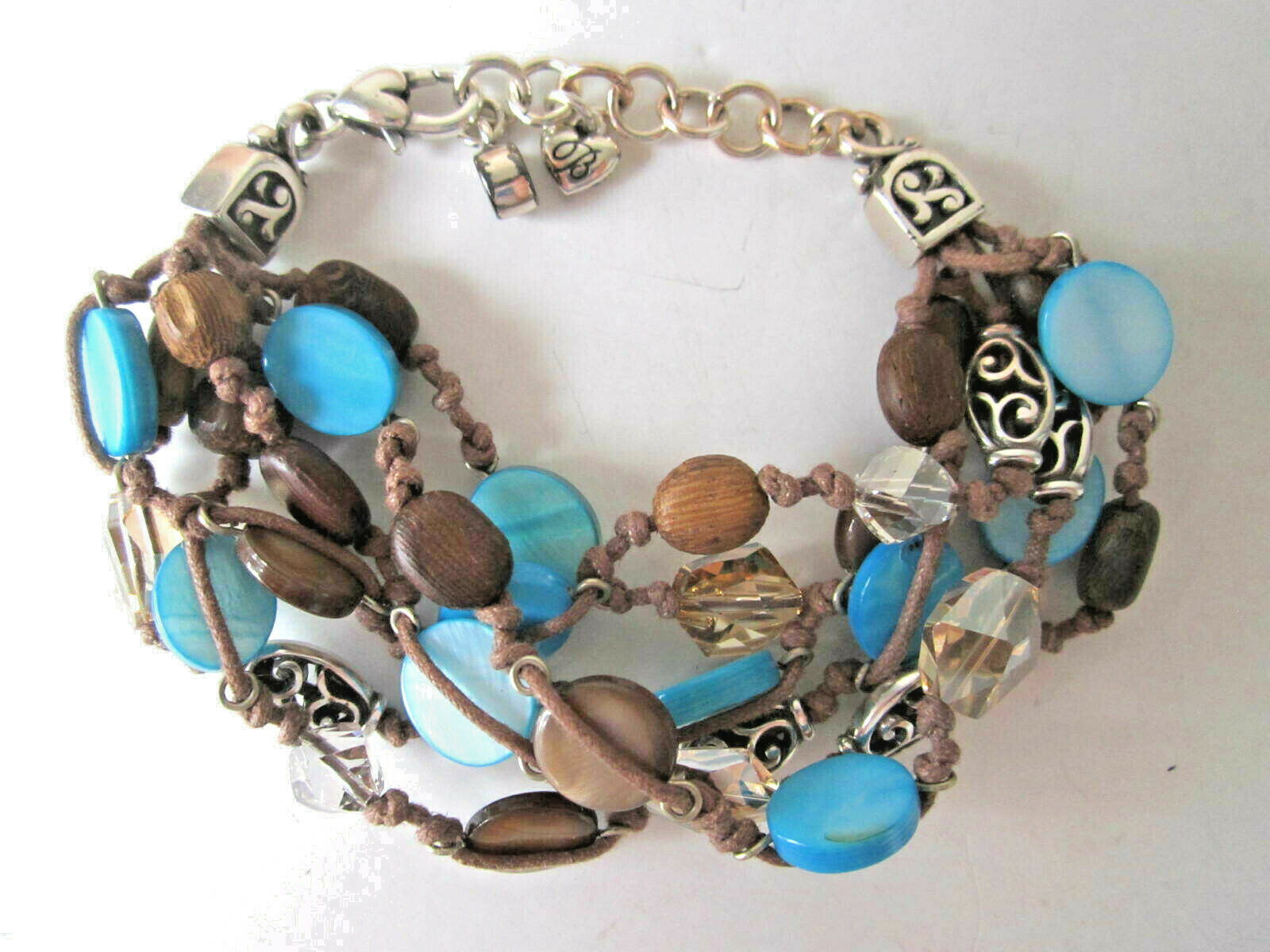 Brighton Riviera Blue Lagoon Bracelet Brown & Blue Beads Silver Plated