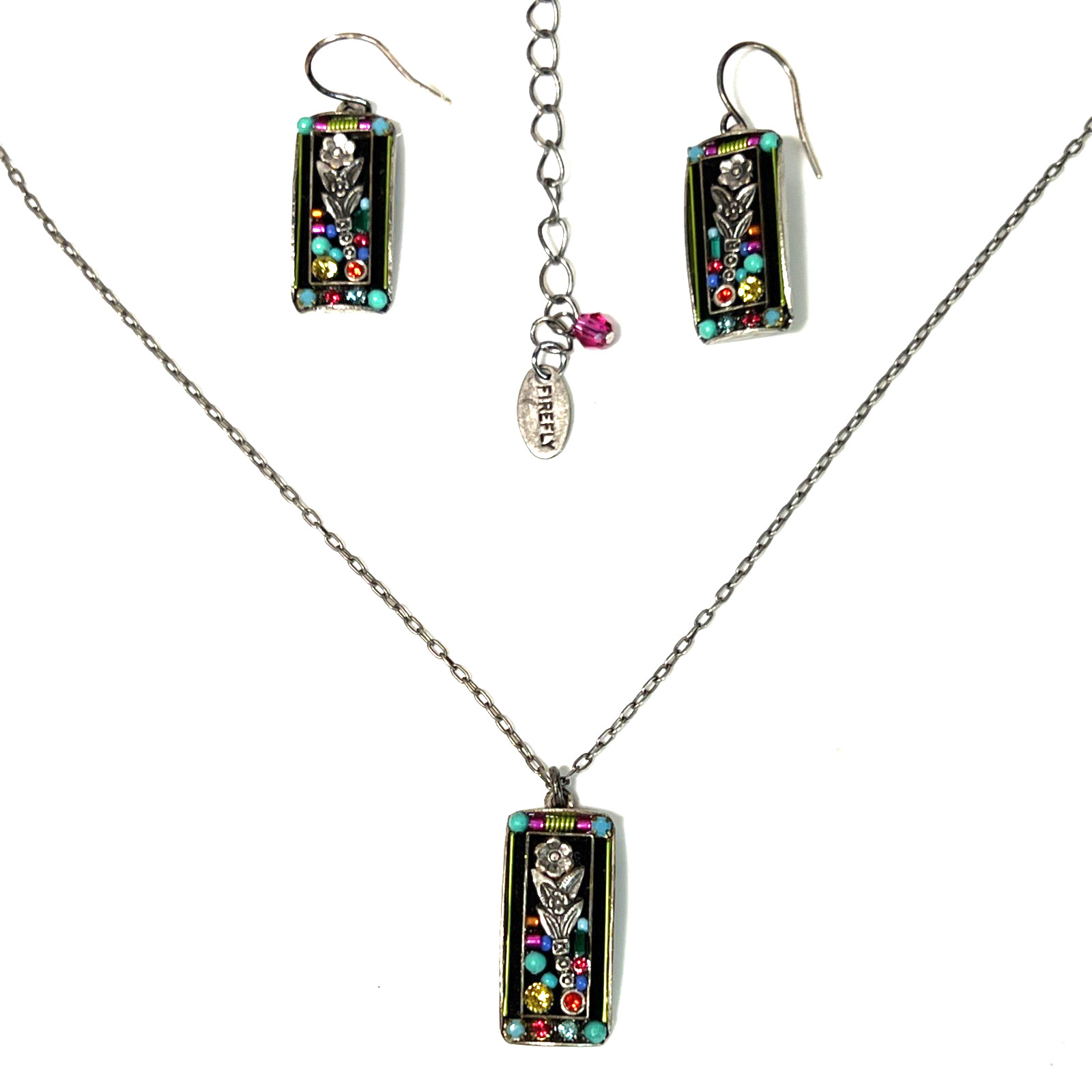 Firefly Jewelry Set Necklace & Earrings Swarovski Crystal Mosaic 17Inches