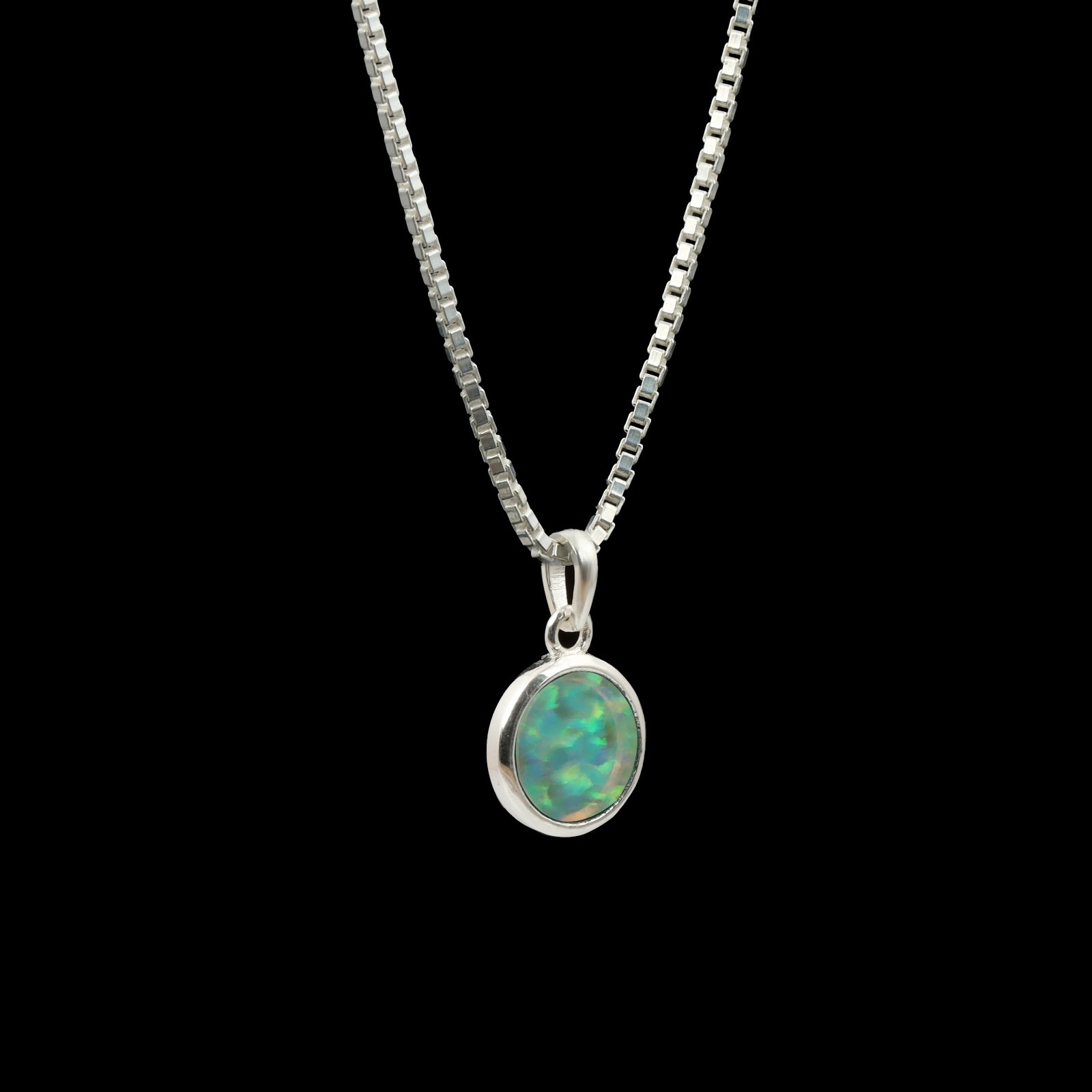 Round Fire Opal Pendant in Polished 925 Sterling Silver Jewelry For Gift
