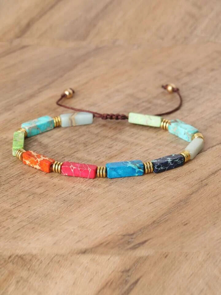 2025HOT Handmade Seven Chakra Jasper Stone Women Lucky Bracelet Birthday Gift