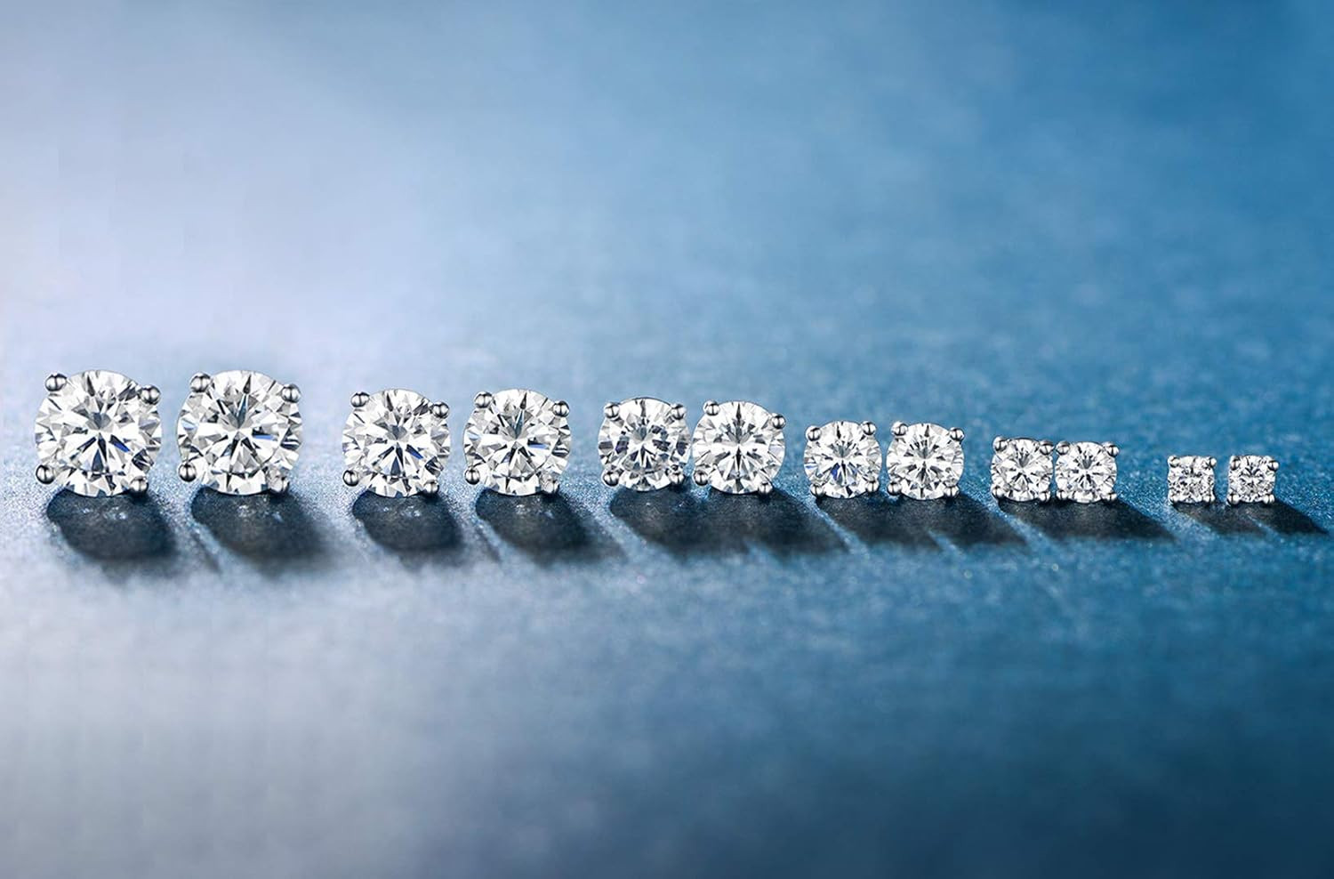 18K White Gold Plated 4 Pong round Clear Cubic Zirconia Stud Earring Pack of 6 P