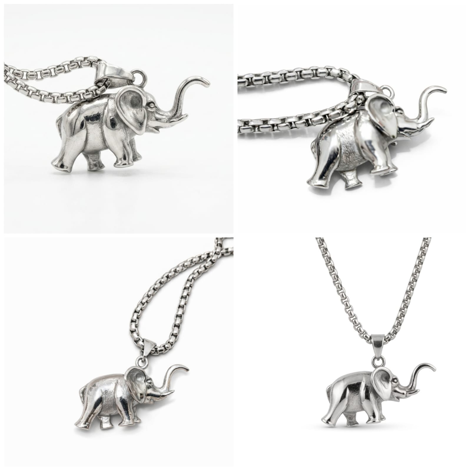 Men Stainless Steel 3D Solid Casting Elephant Style Pendant Necklace 24 inch
