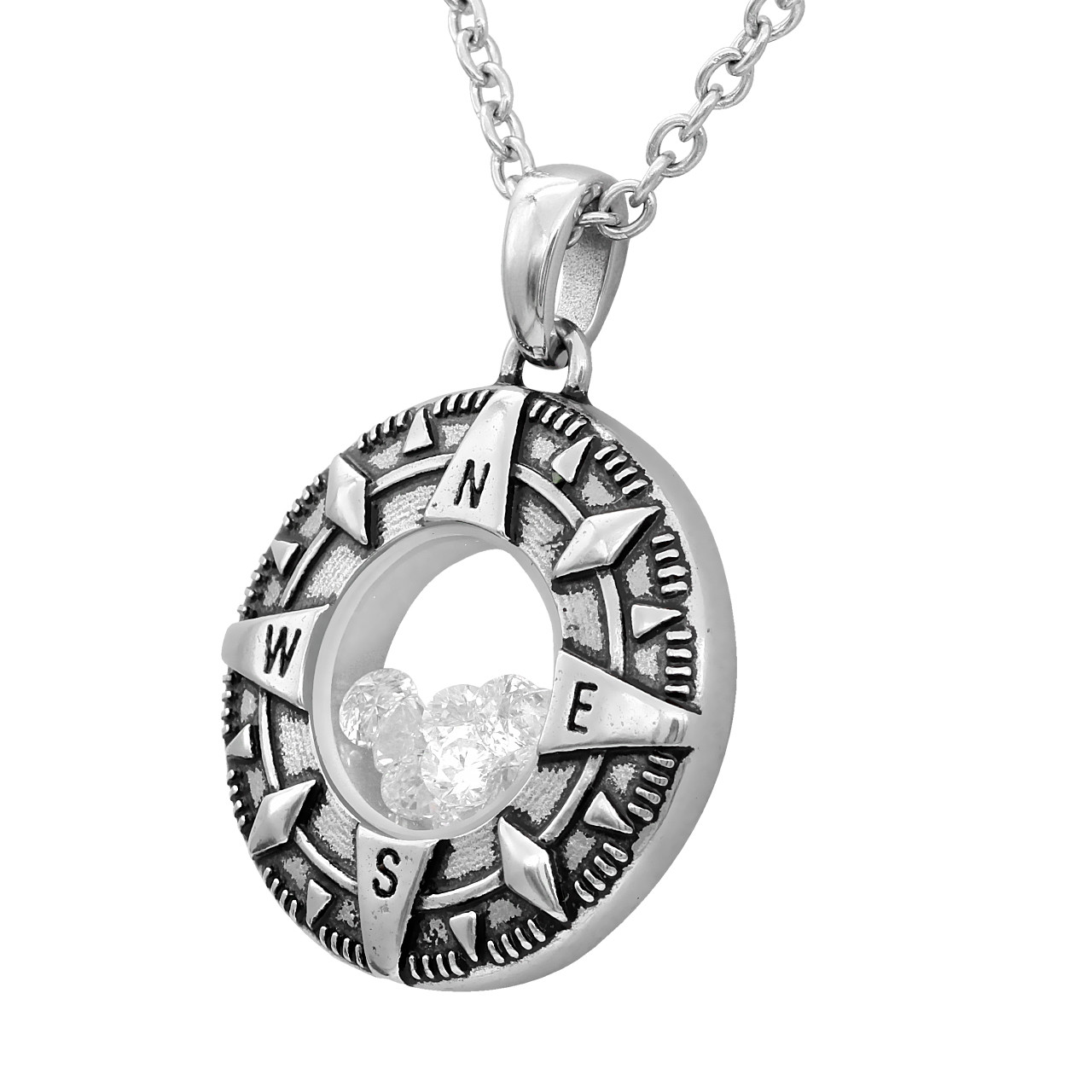 COMPASS FLOATING CHARM WITH WHITE NECKLACE BY CONTROSE