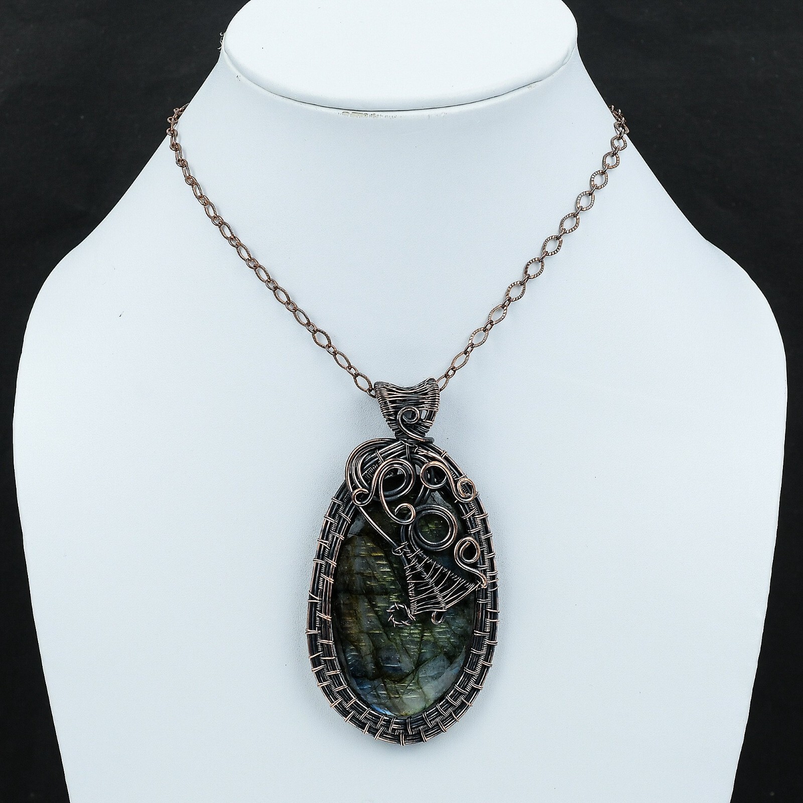 Labradorite Gemstone Wire Wrapped Pendant Copper Jewelry For Girls 3.54″