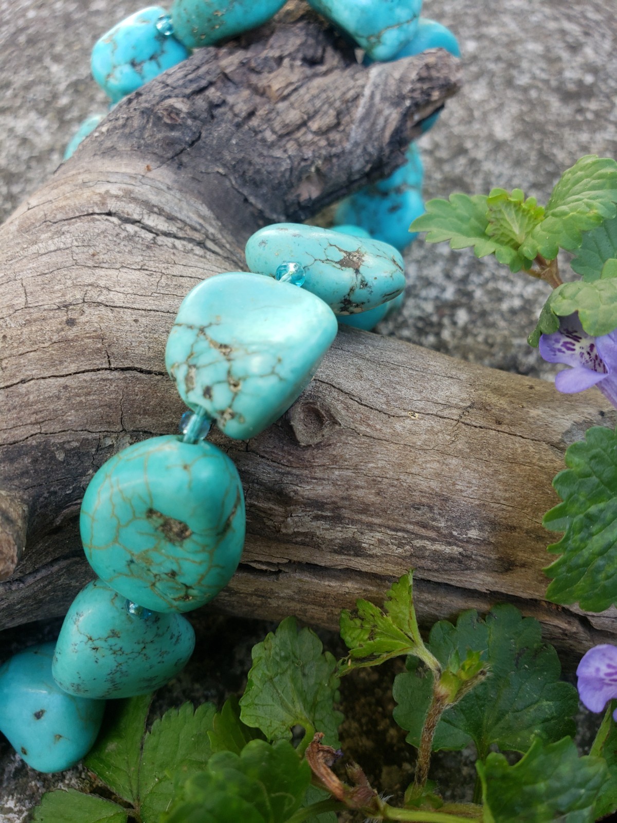 Robins Egg Blue Turquoise Beaded Nugget Vintage Lobster Clasp Necklace