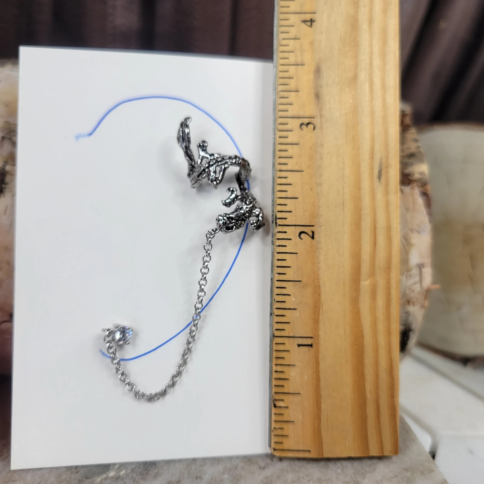 Flying Dragon Ear Cuff with Chain attached CZ Pierced Stud Earring