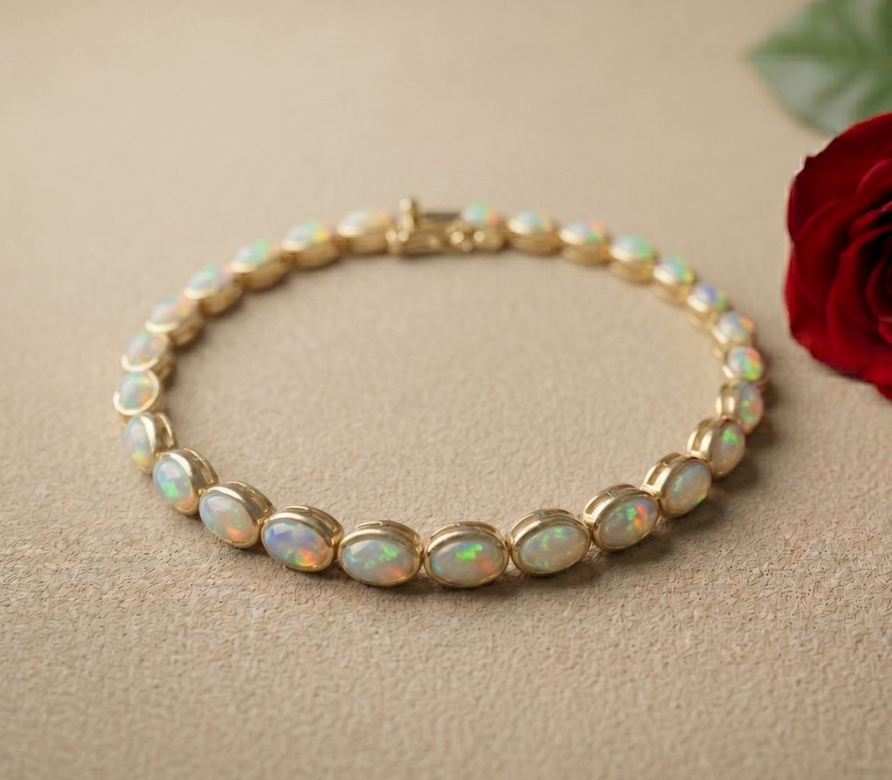 Natural Ethiopian Opal Tennis Bracelet in 14k Vermeil Gold Sterling silver 6.5″