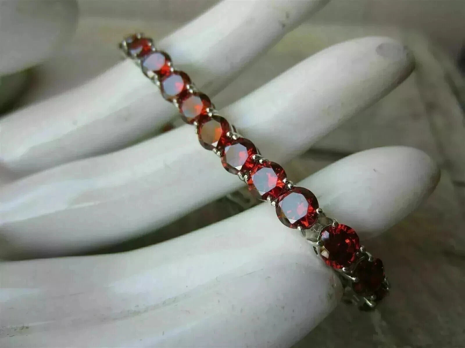 8.70 Ct Round Simulated Garnet Engagement Tennis Bracelet 14K White Gold Plated