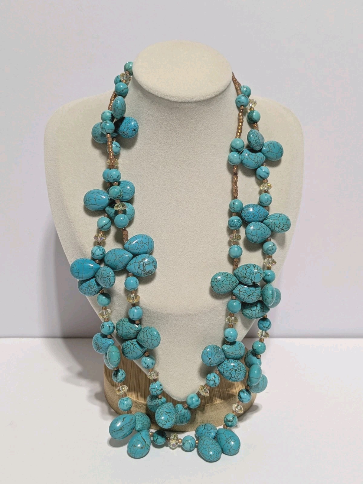Layered Cluster Howlite Necklace With Multicolor Glass & Acrylic Beads. BOHO