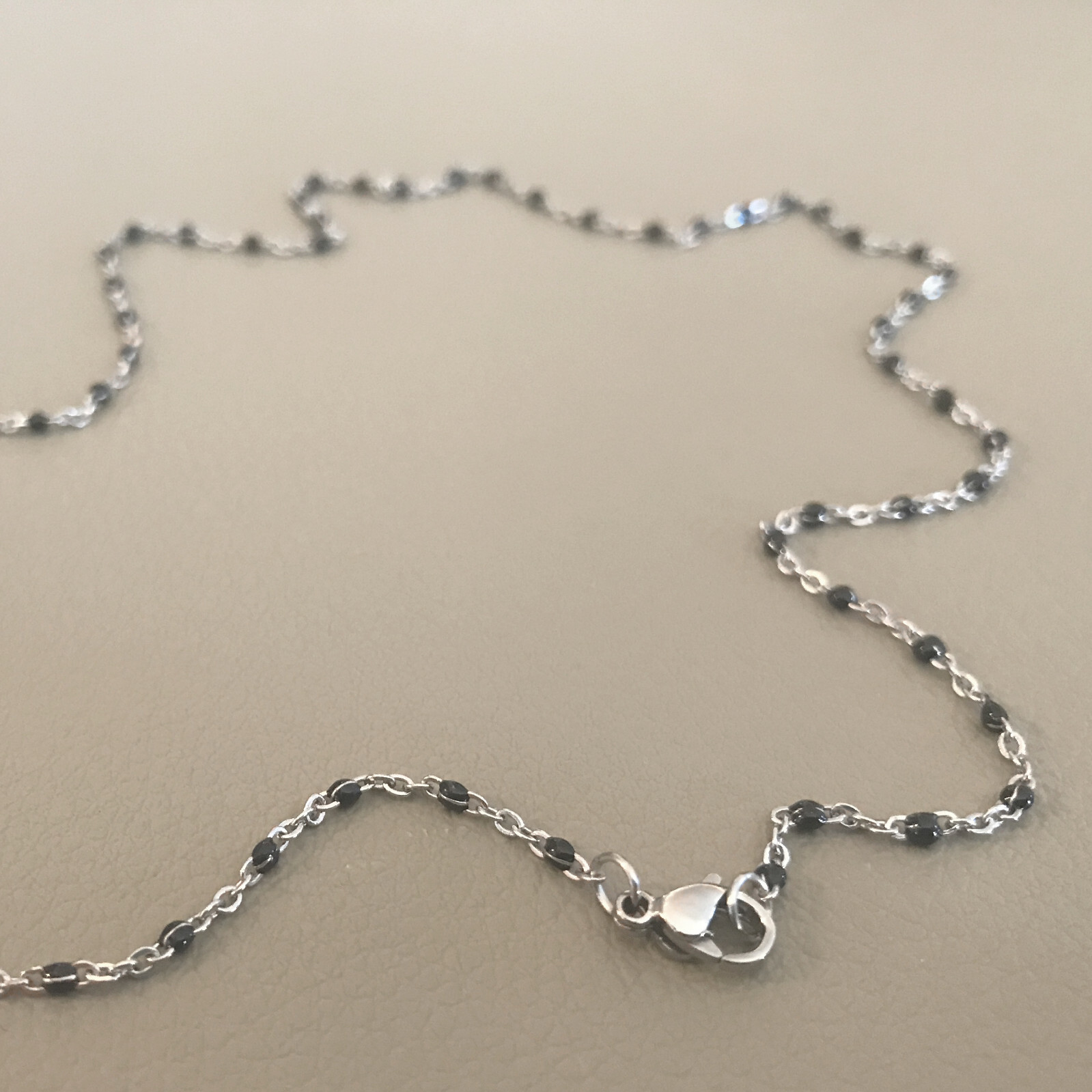 Thin Silver and Black Resin BeStainless Steel Necklace Chain, 1.5mm Layering