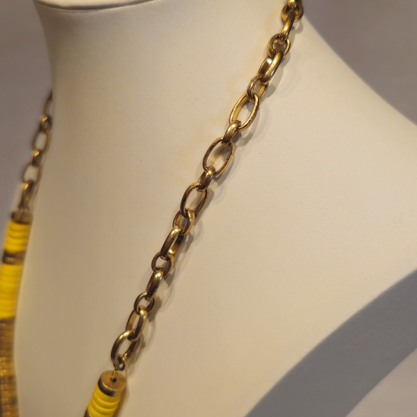 Runway Pavilion Yellow Chunky Acrylic Metal & Rhinestone Statement Necklace