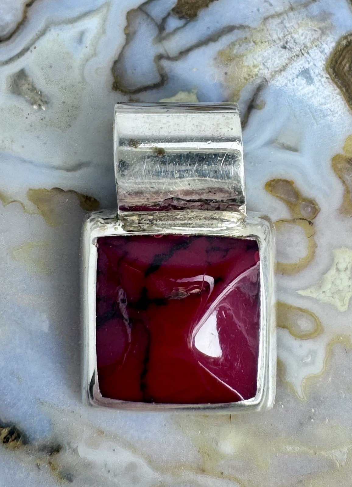 Mexican Sterling Silver Red Jasper Black Vein Slider Pendant & Earrings 925