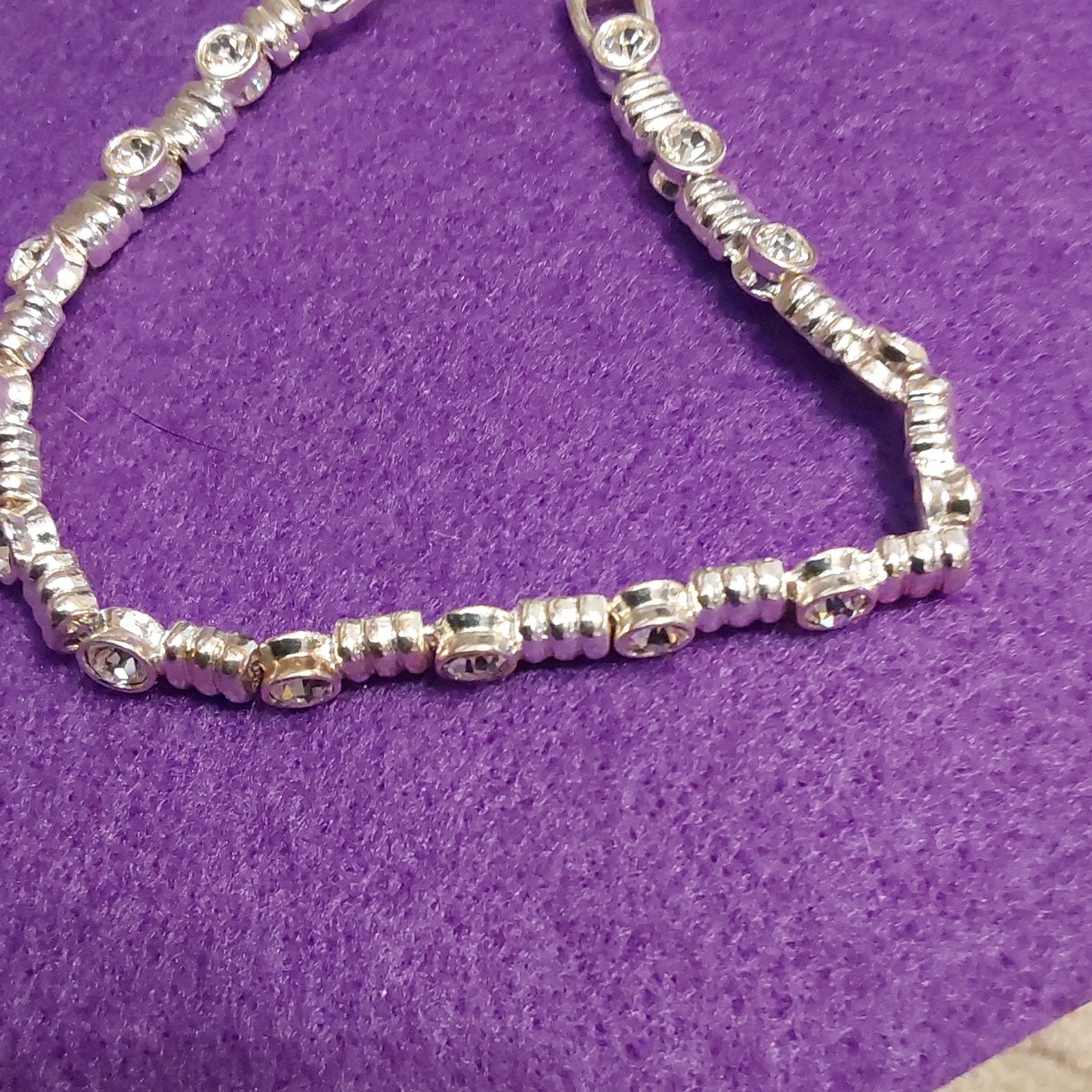 Silver Tone Round Bezel Set Clear Crystal Tennis Chain Bracelet Hook Clasp