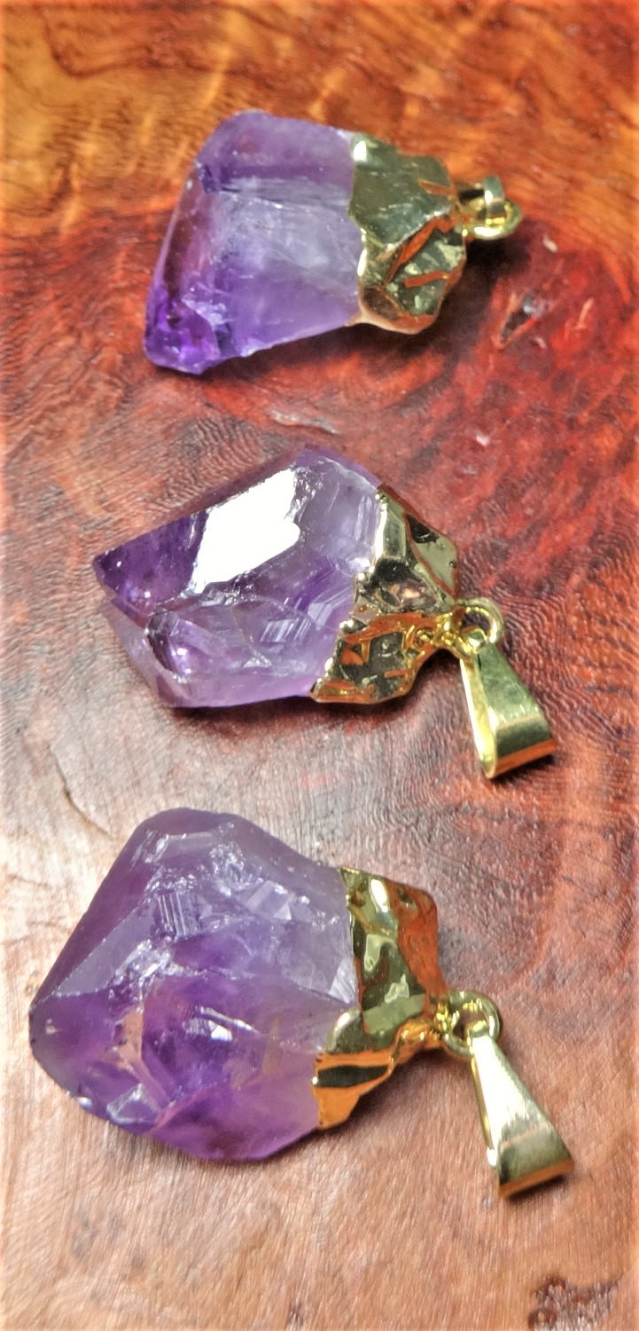 Raw Amethyst Crystal Necklace Gold Pendant LR23 Healing Crystals And Stones