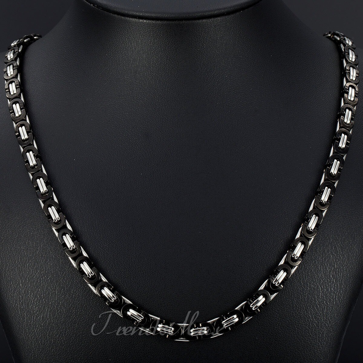 7MM 18-30″ Black Silver Tone Flat Byzantine Mens Chain Stainless Steel Necklace