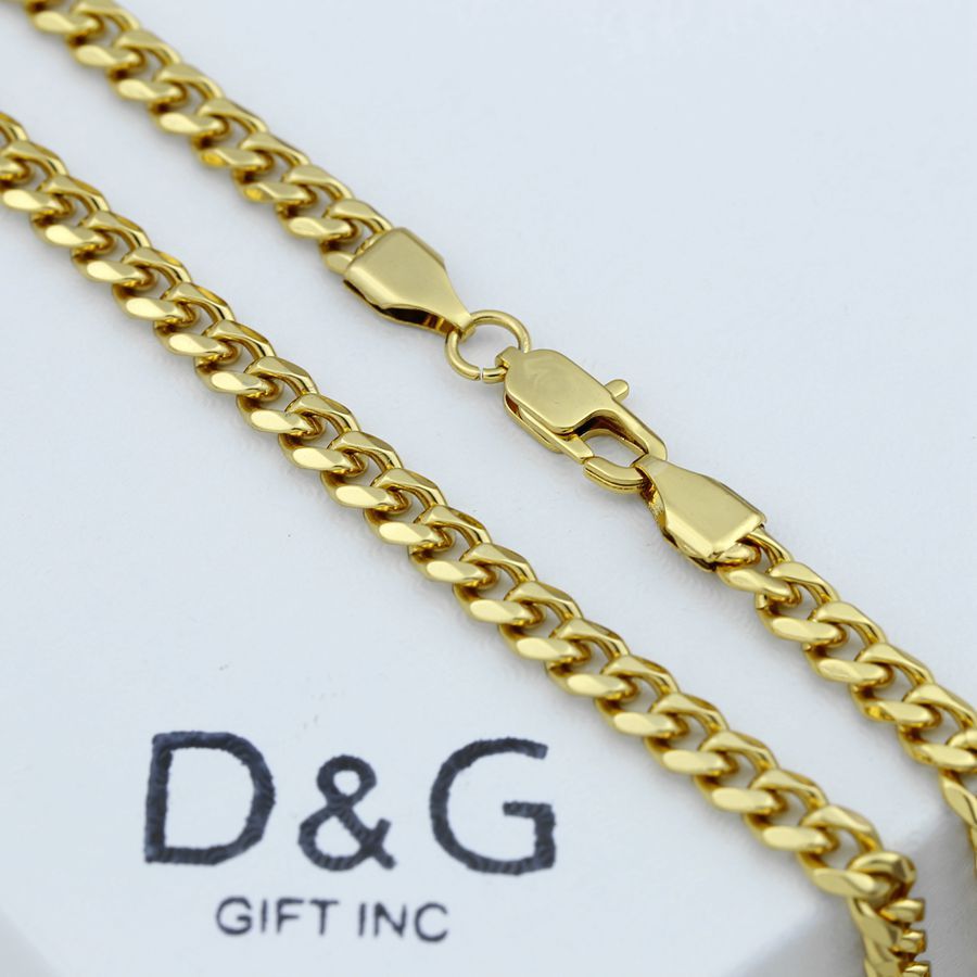 DG Men’s.Stainless Steel 24″x 5mm Smooth Cuban Curb Necklace,Gold plated + Box
