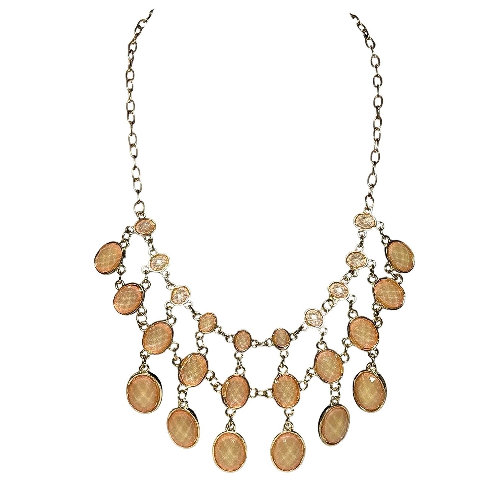 Gold Tone Peach Acrylic Bib Necklace Layered Statement Necklace