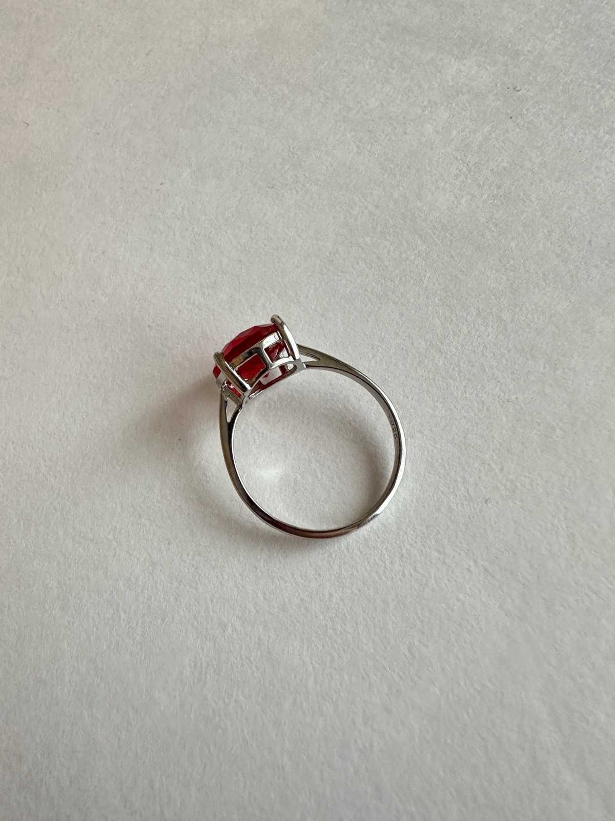 925 Sterling Silver Ruby-Colored Oval Solitaire Ring Size 8