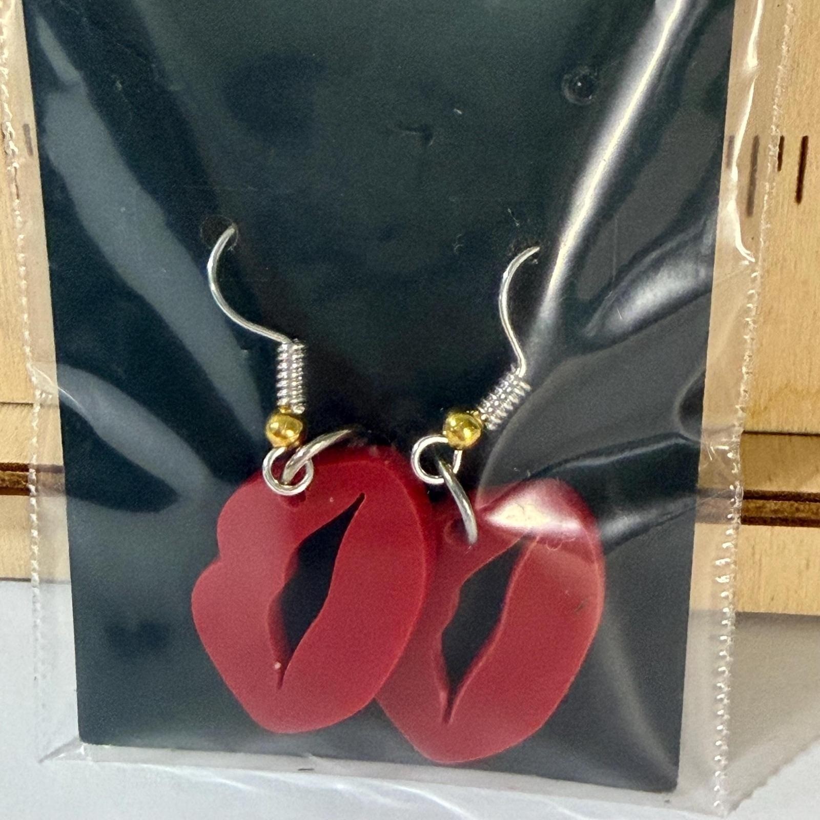 Matte Red Lips Acrylic Drop Earrings Kiss Statement Novelty Jewelry Nickel Free
