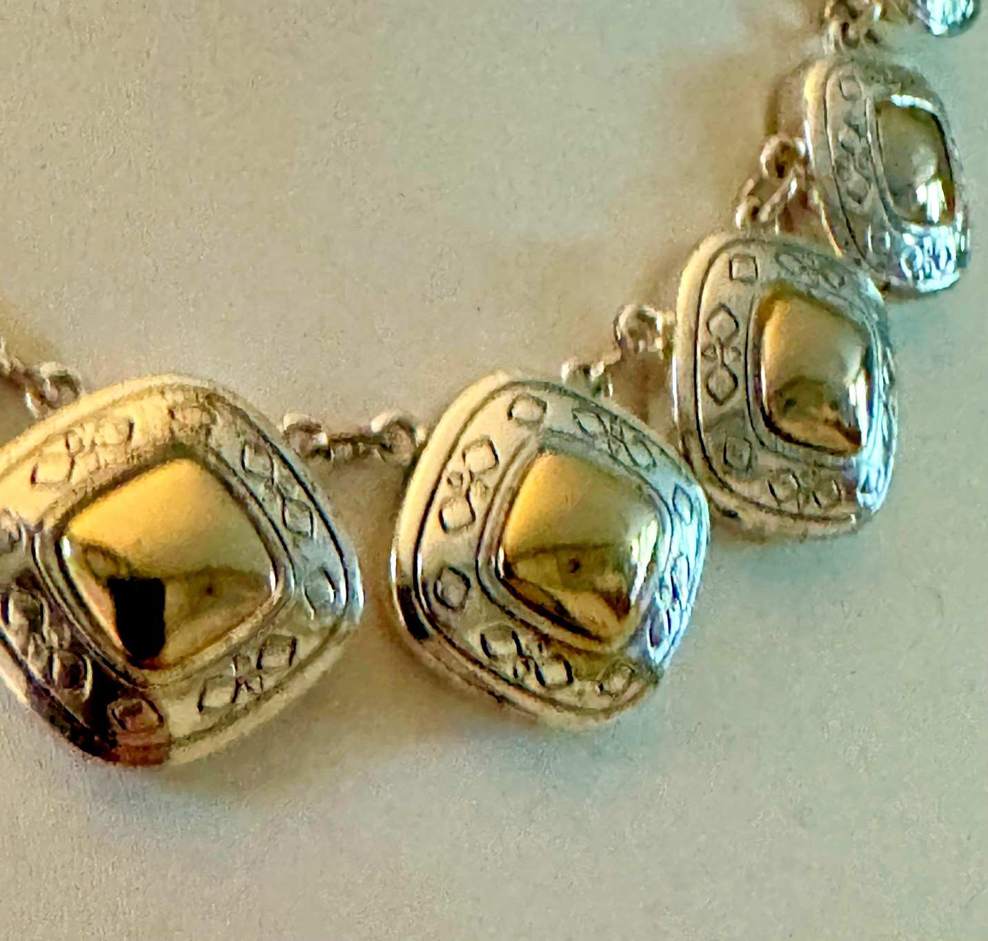 Vintage Liz Jordan Necklace Two Tone Modernist Gold/Silver Bib Collar 15-20″