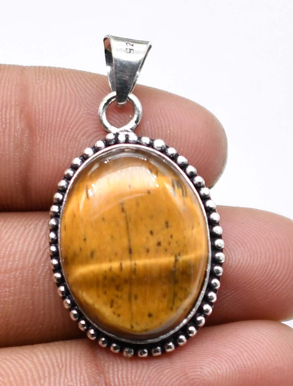Tiger Eye Natural Gemstone Silver Plated Pendant 1.75″ Z 270